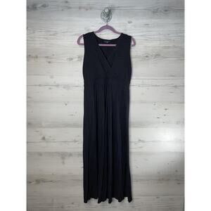 Lands' End Dress Womens Large Black Sleeveless Maxi V-Neck Wrap Pima Blend Knit